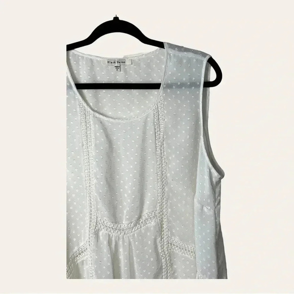 0859. BLACK RAIN WHITE SLEEVELESS TOP SWISS DOTS DETAIL WITH CROCHET FRONT - Picture 2 of 9